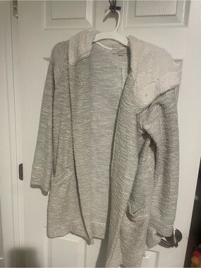 LOFT Light Gray Hooded Open-Front Cardigan